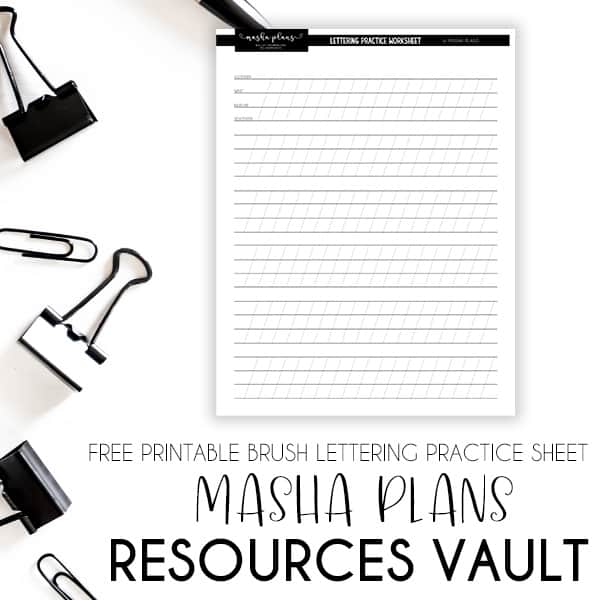 Free Brush Lettering Practice Sheet | Masha Plans Resources Vault