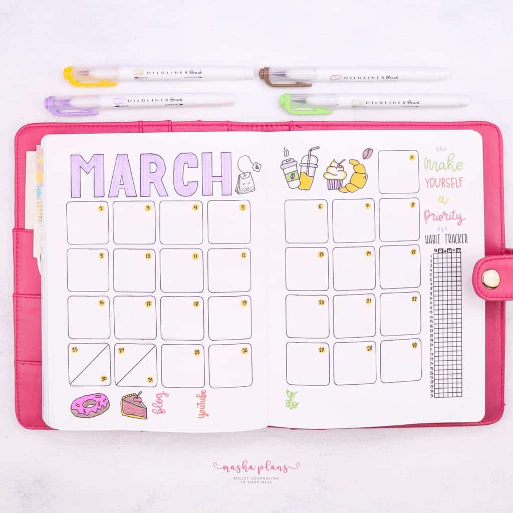 March Plan With Me: Self care theme - monthly log | Masha Plans