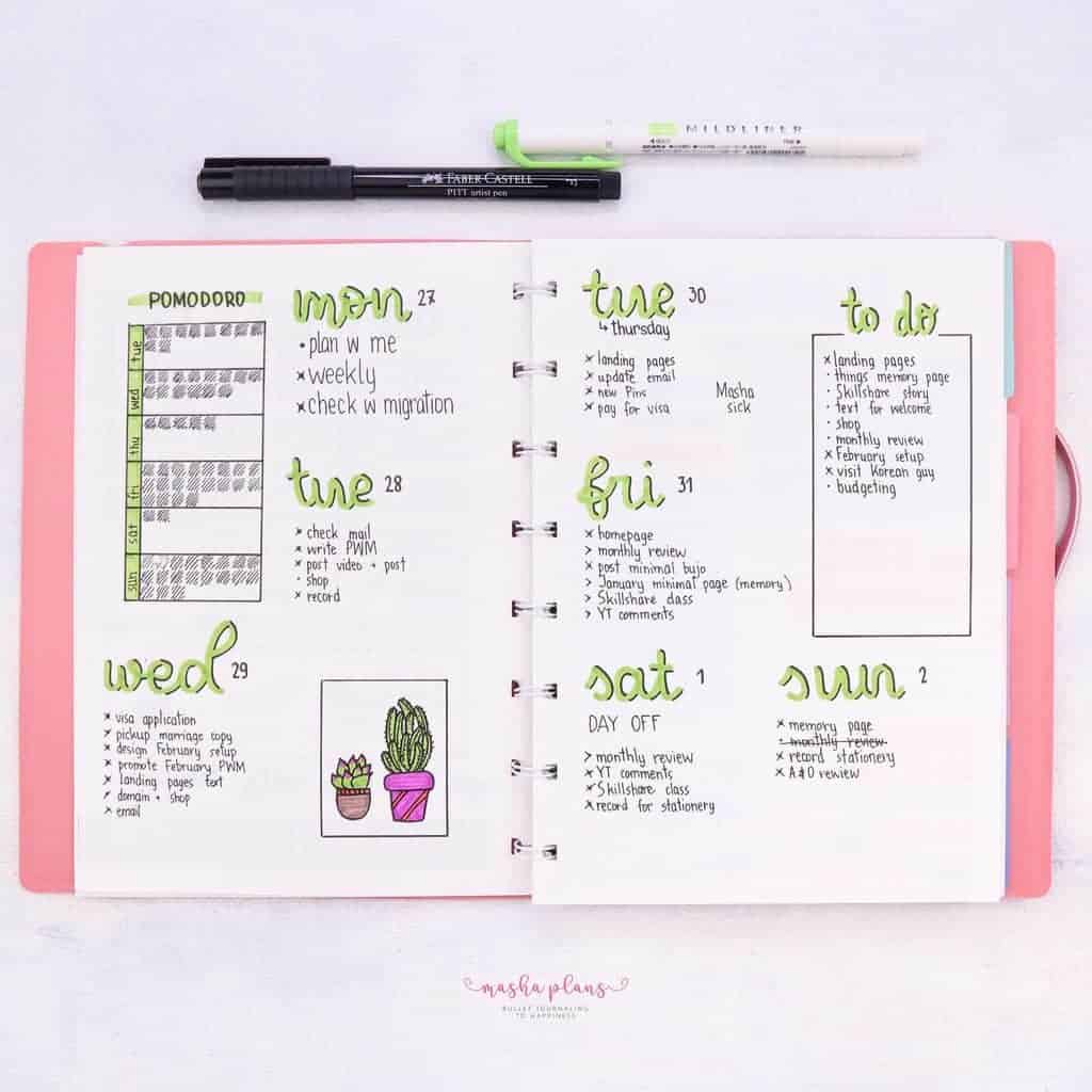 Bullet Journal Weekly SPread To Spyrocket Your Productivity | Masha Plans