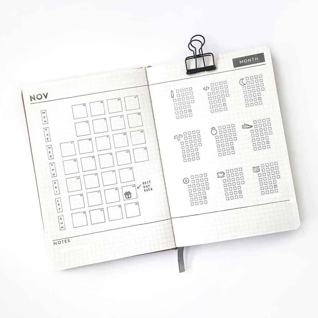 Minimalist Bullet Journal Monthly Log by @inkbyjeng | Masha Plans