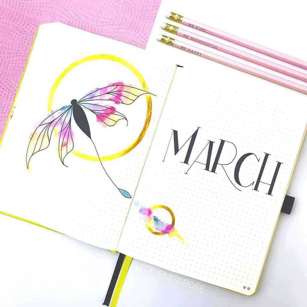 Spring Bullet Journal Theme Ideas - cover page by @littlemissrose | Masha Plans