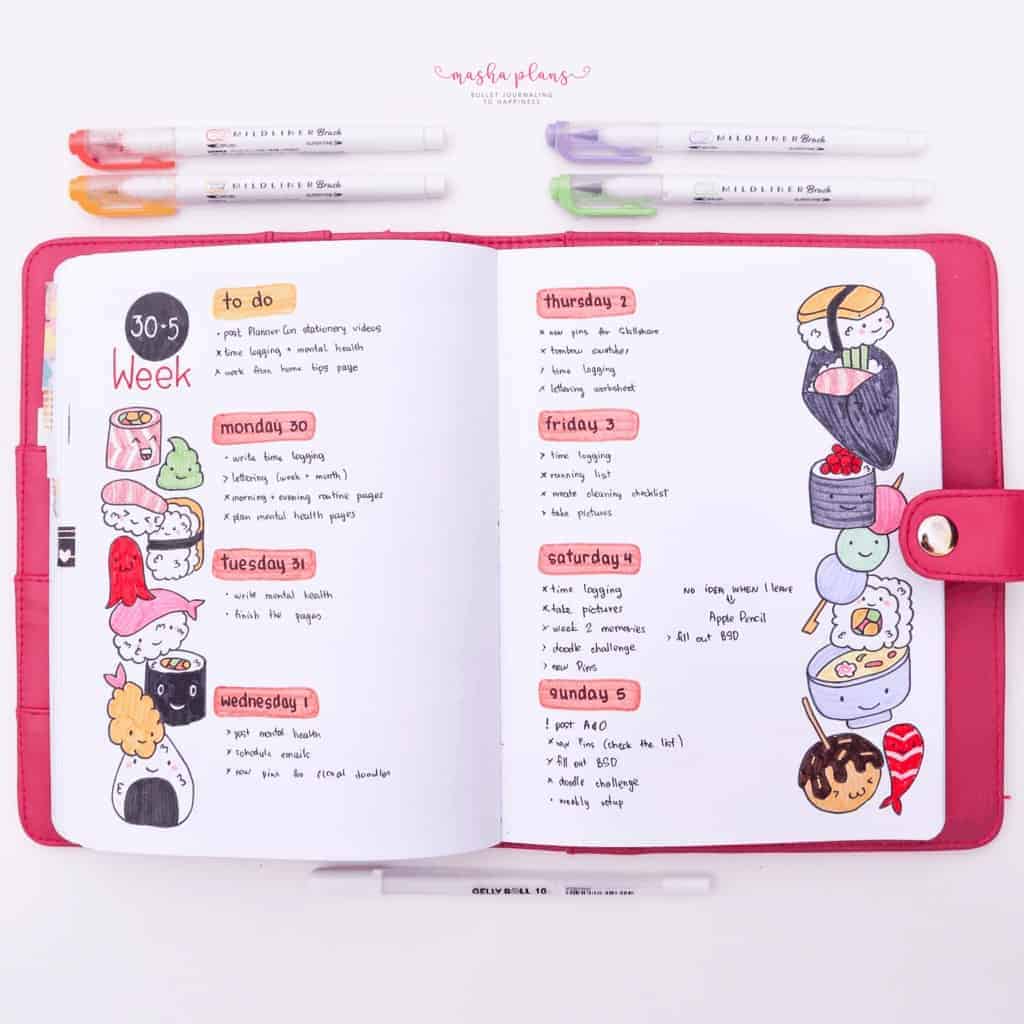 Sushi themed Bullet Journal weekly | Masha Plans