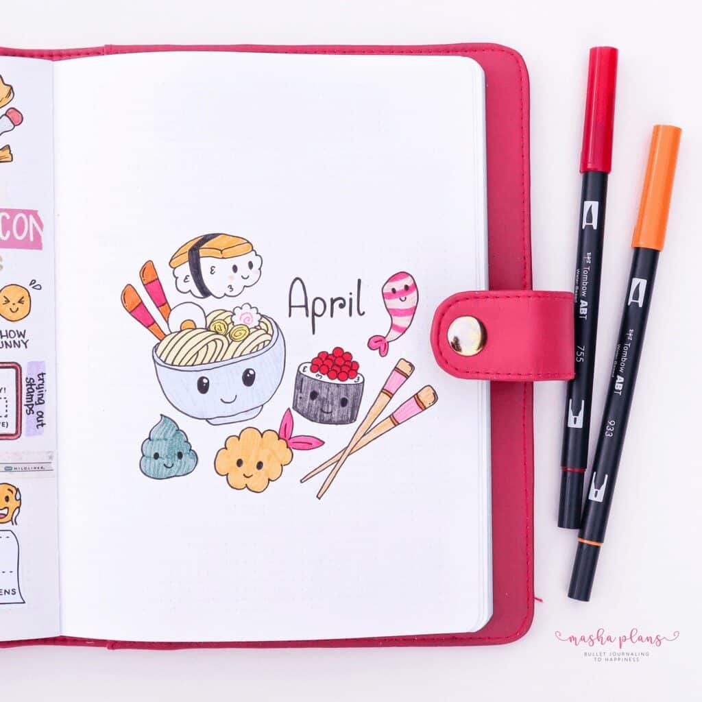 Sushi Bullet Journal Theme Inspirations - cover page | Masha Plans