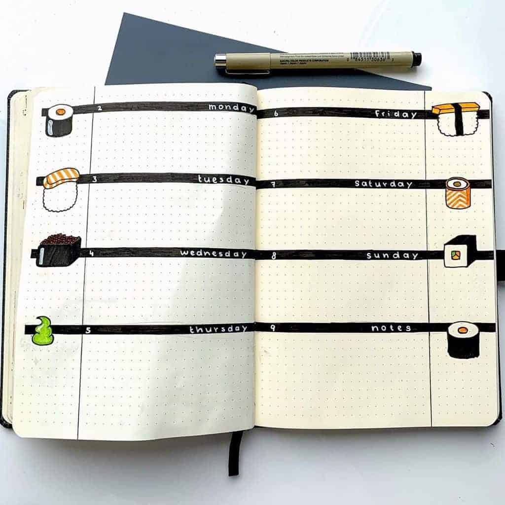 Sushi Bullet Journal Theme Inspirations - weekly by @bujo.by.kathy | Masha Plans