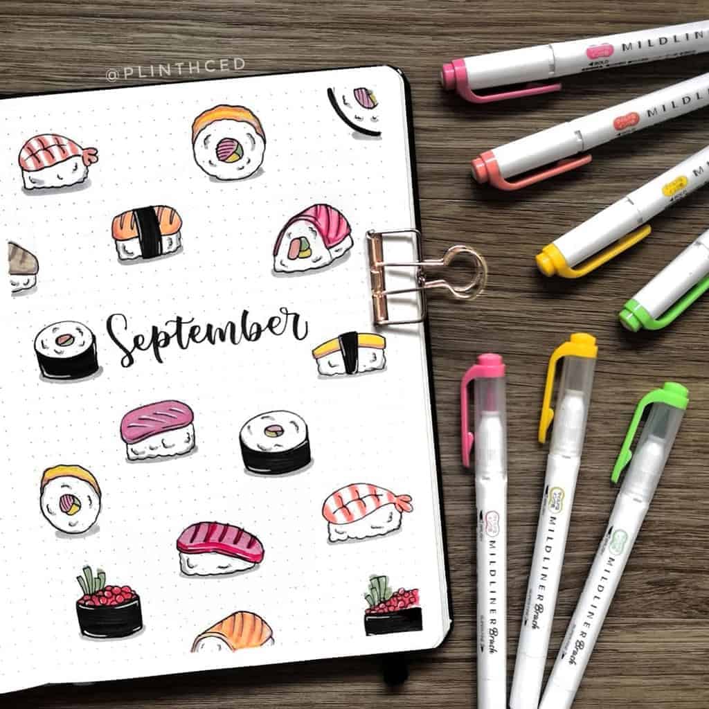 Sushi Bullet Journal Theme Inspirations - cover page by @plinthced | Masha Plans