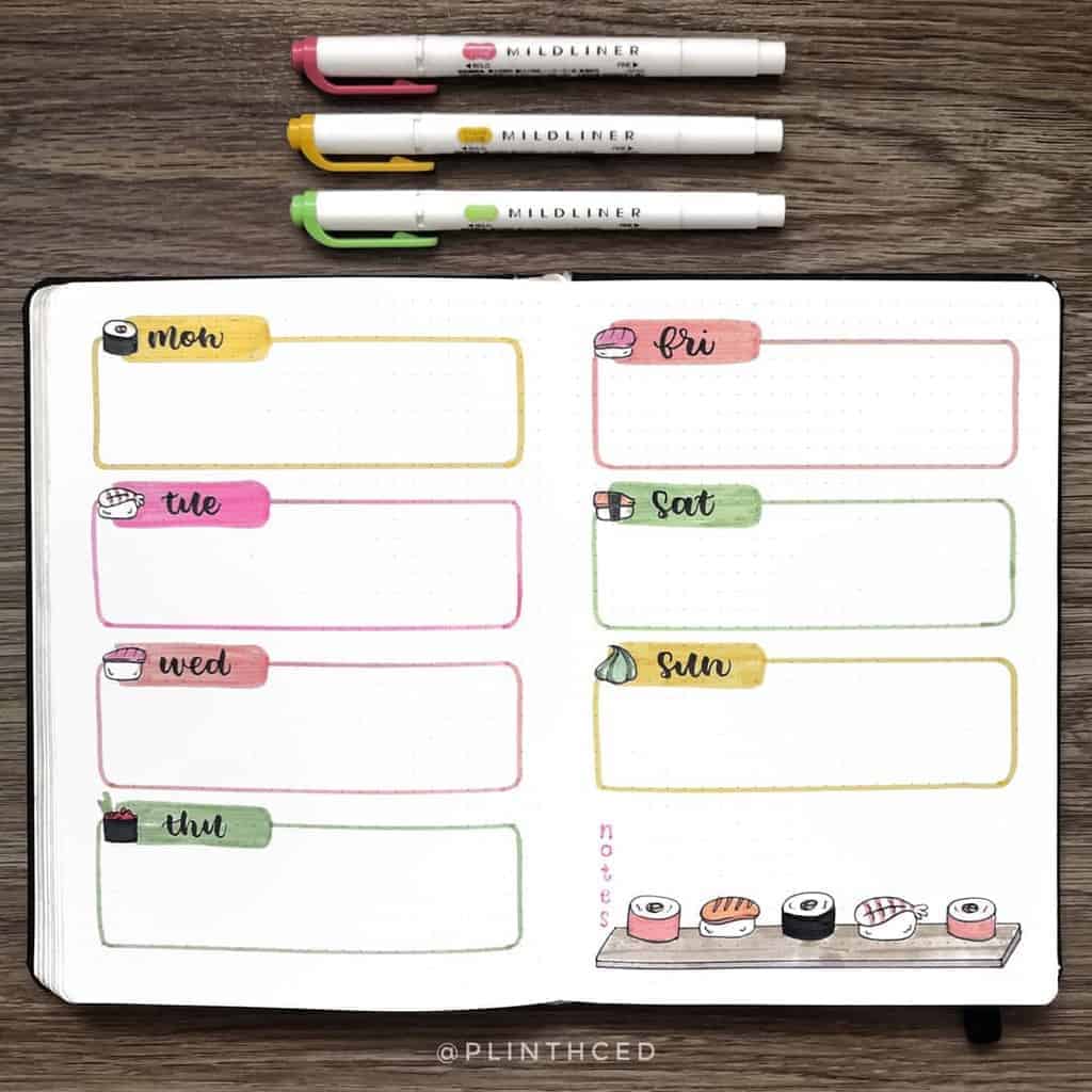 Sushi Bullet Journal Theme Inspirations - weekly by @plinthced | Masha Plans
