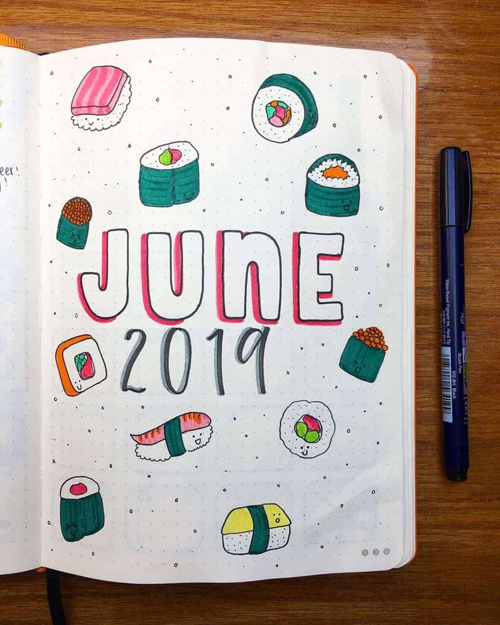 Sushi Bullet Journal Theme Inspirations - cover page by @sarasbullets | Masha Plans