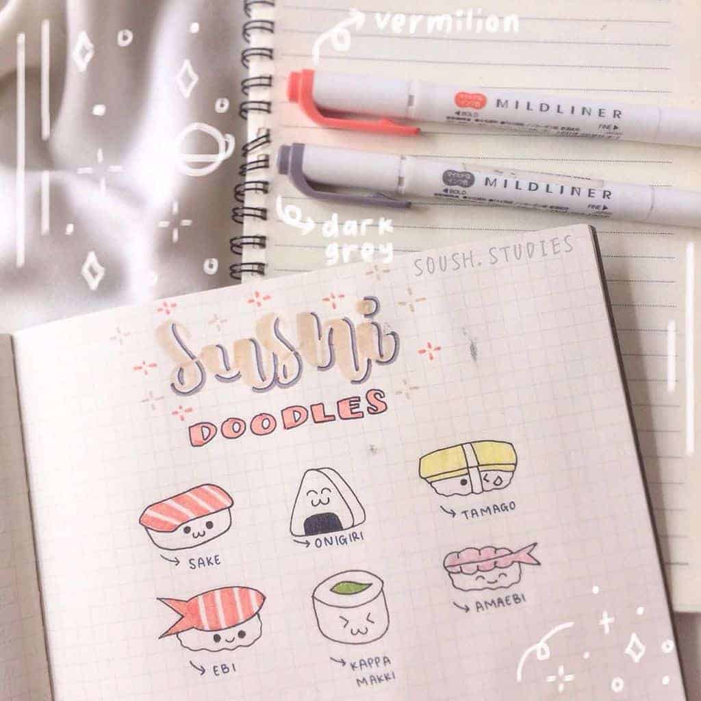 Sushi Bullet Journal Theme Inspirations - sushi doodles | Masha Plans