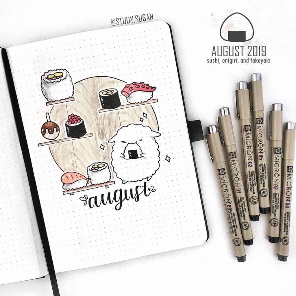 Sushi Bullet Journal Theme Inspirations - cover page by @study.susan | Masha Plans