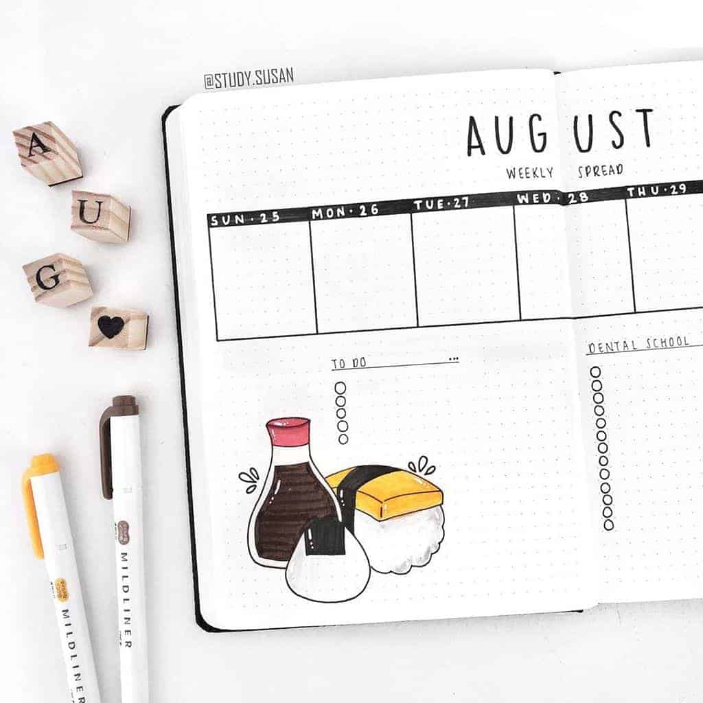 Sushi Bullet Journal Theme Inspirations - weekly by @study.susan | Masha Plans