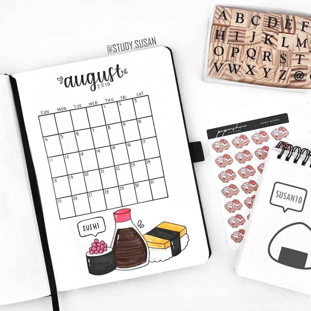 Sushi Bullet Journal Theme Inspirations - monthly log by @study.susan | Masha Plans