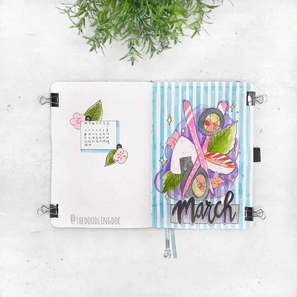 Sushi Bullet Journal Theme Inspirations - cover page by @thedoodlingdoc | Masha Plans