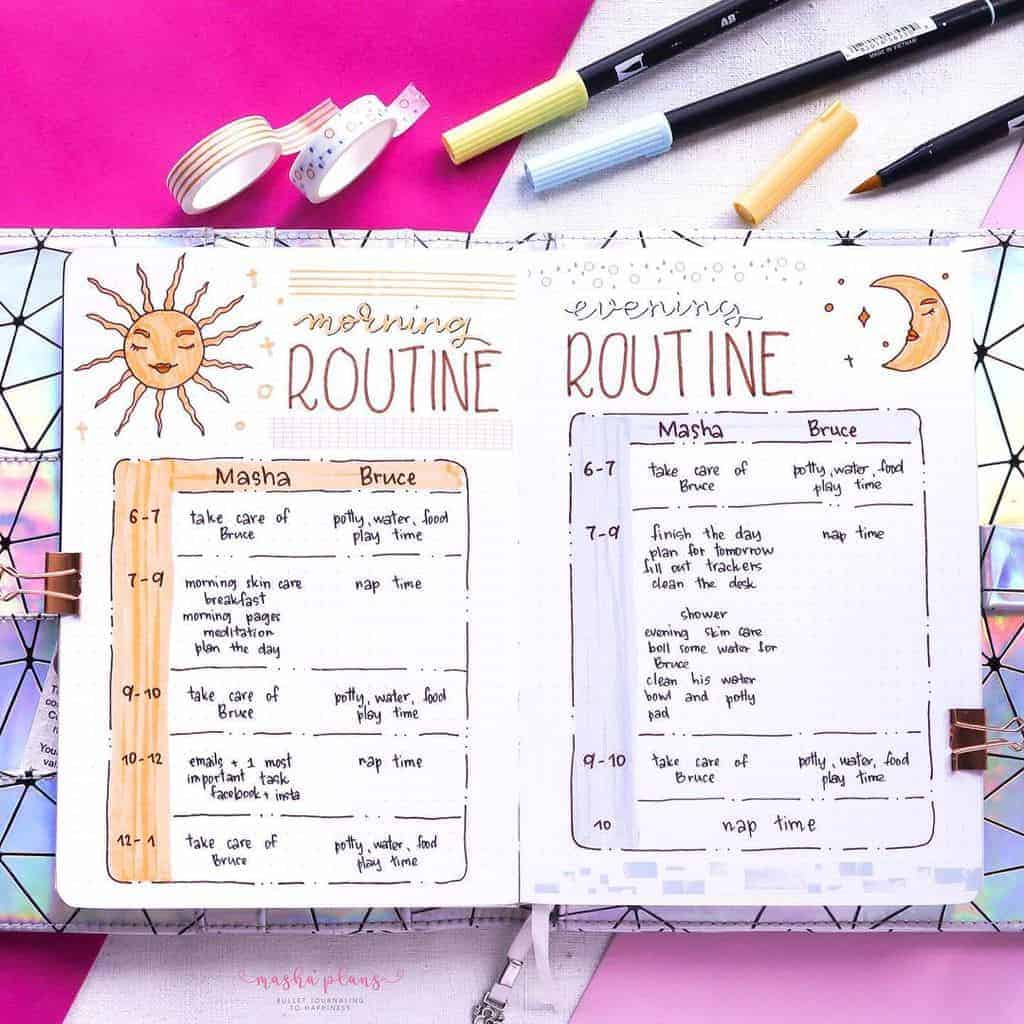 Morning and Evening Routine Spread in my Bullet Journal | Masha Plans