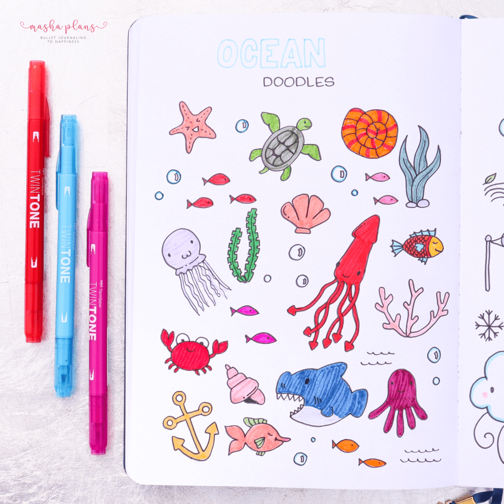 Fun and Easy Bullet Journal Doodles - ocean doodles | Masha Plans