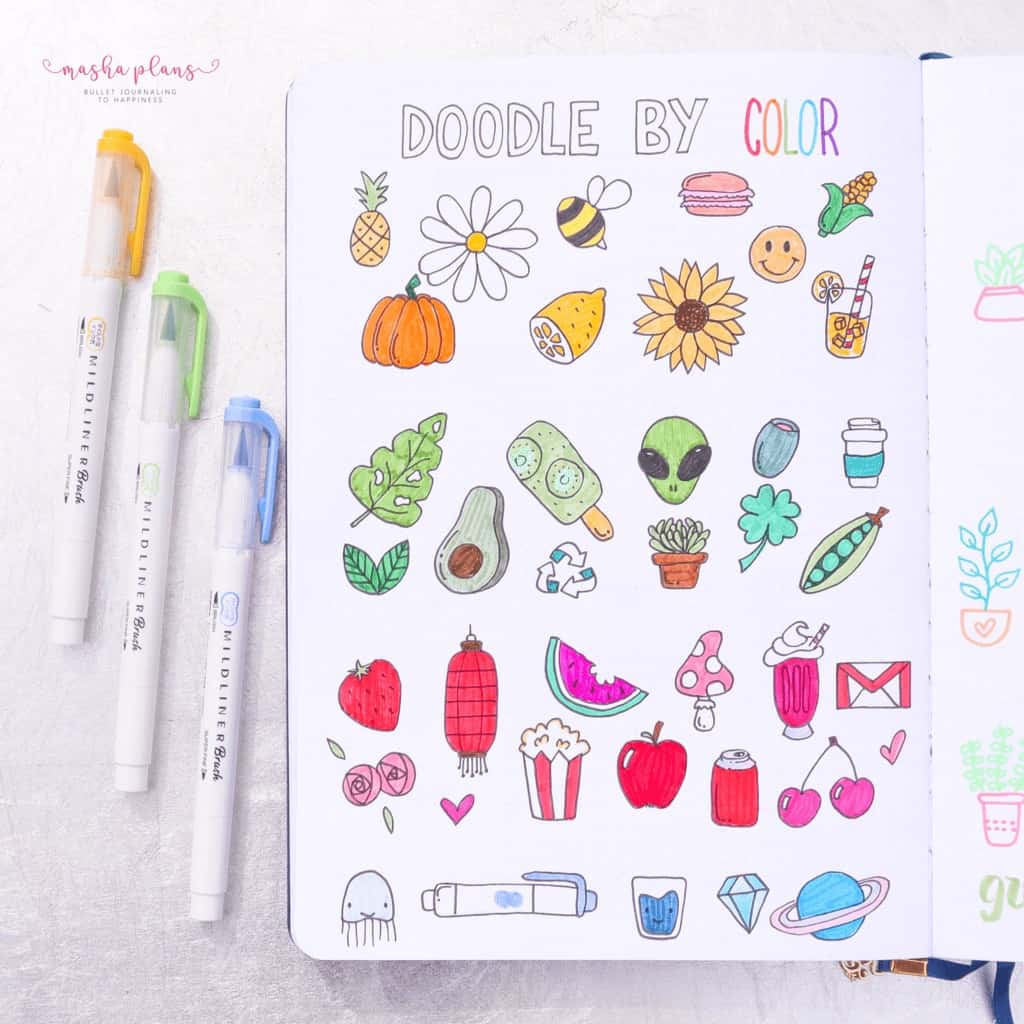 Fun and Easy Bullet Journal Doodles - doodling by color | Masha Plans
