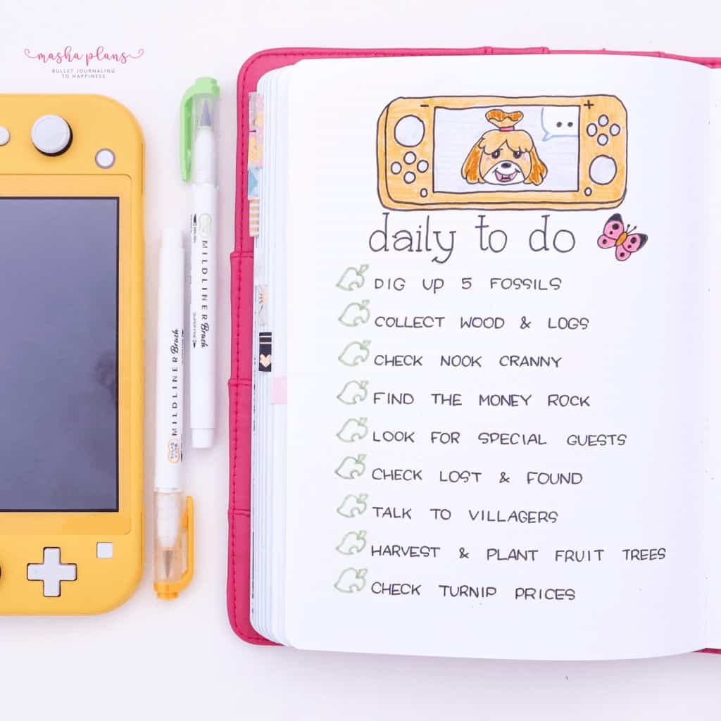 Animal Crossing Bullet Journal Inspirations - daily to-do list | Masha Plans