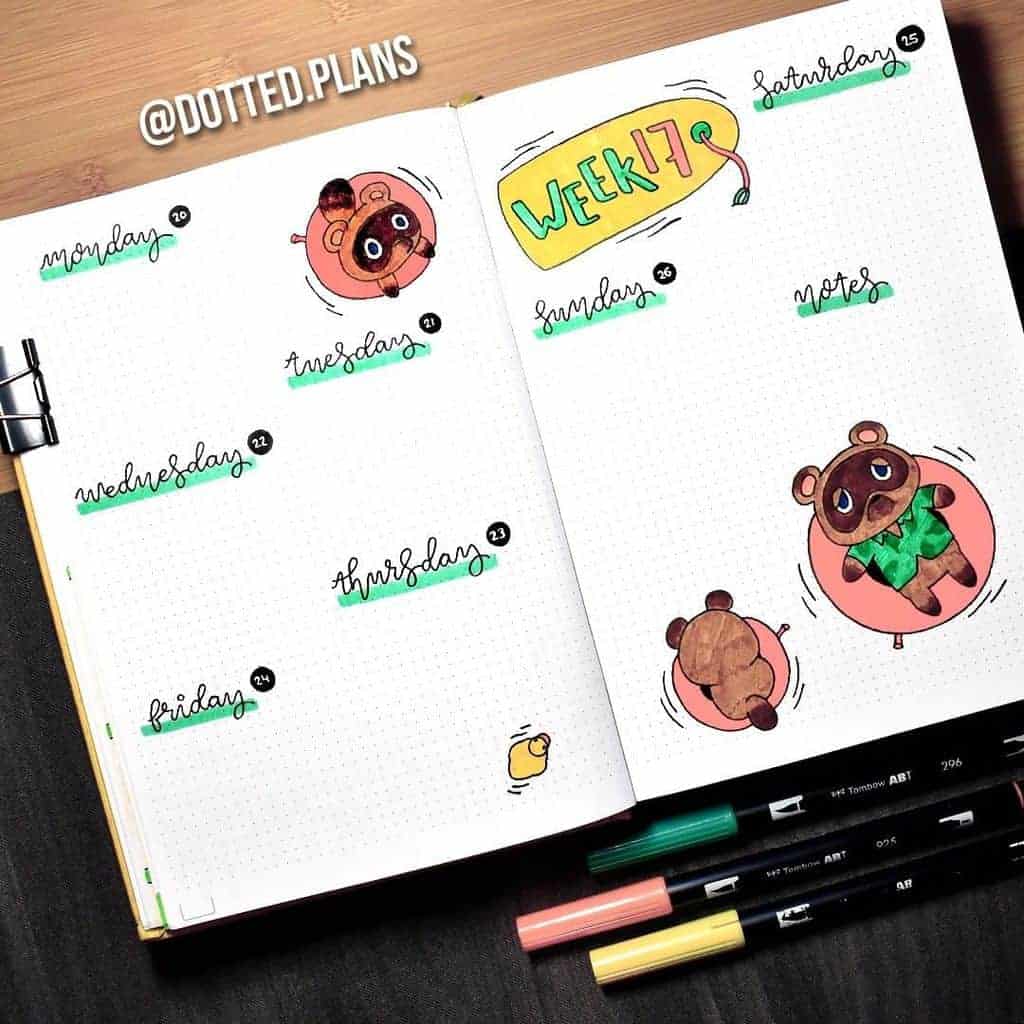 Animal Crossing Bullet Journal Inspirations, weekly log by @dotted.plans | Masha Plans