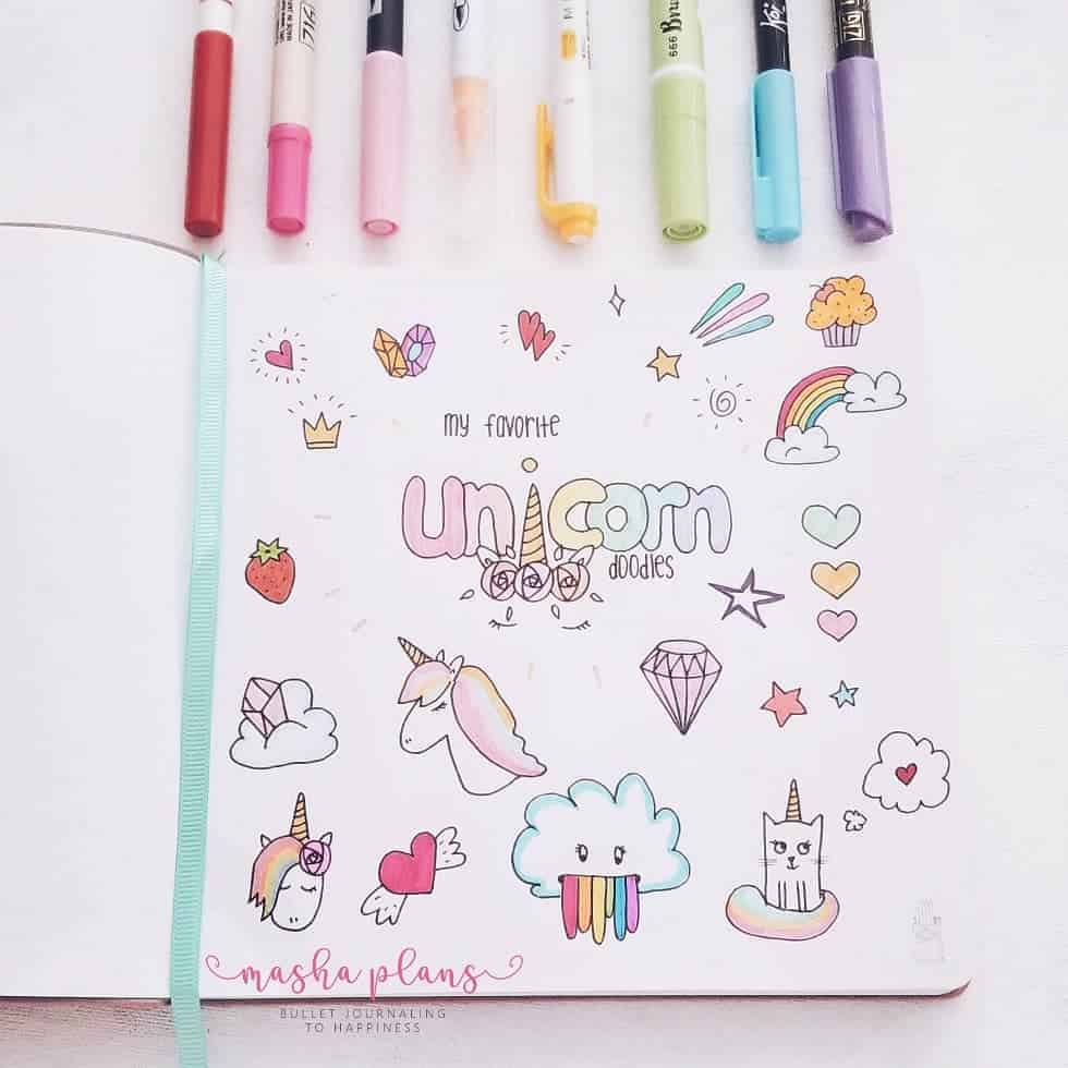 Fun and Easy Bullet Journal Doodles - unicorn doodles | Masha Plans