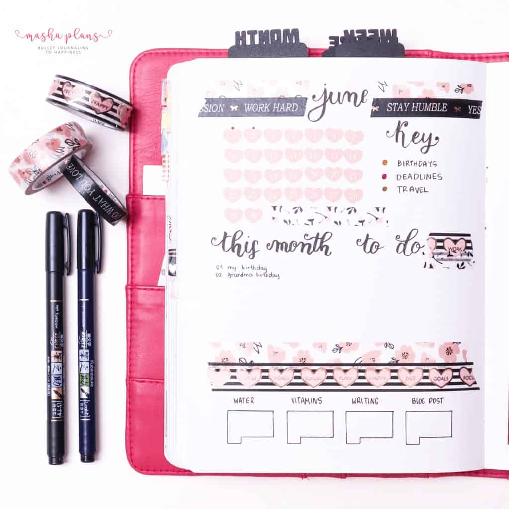 Plan With Me: June Bullet Journal Setup - monthly log | Masha Plans