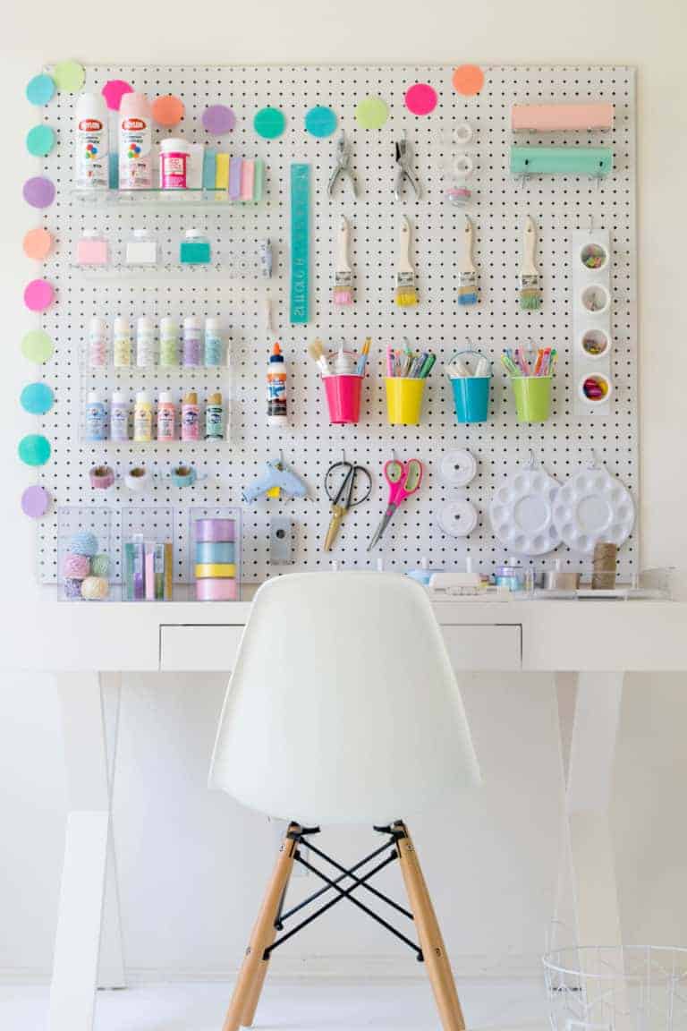 How To Organize Your Bullet Journal Stationery - peg board design by Twinkle Twinkle Little Party | Masha Plans