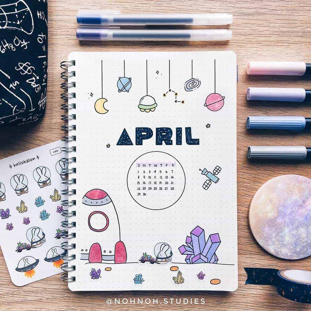 Space and Galaxy Bullet Journal Theme Inspirations - cover page by @nohnoh.studies | Masha Plans
