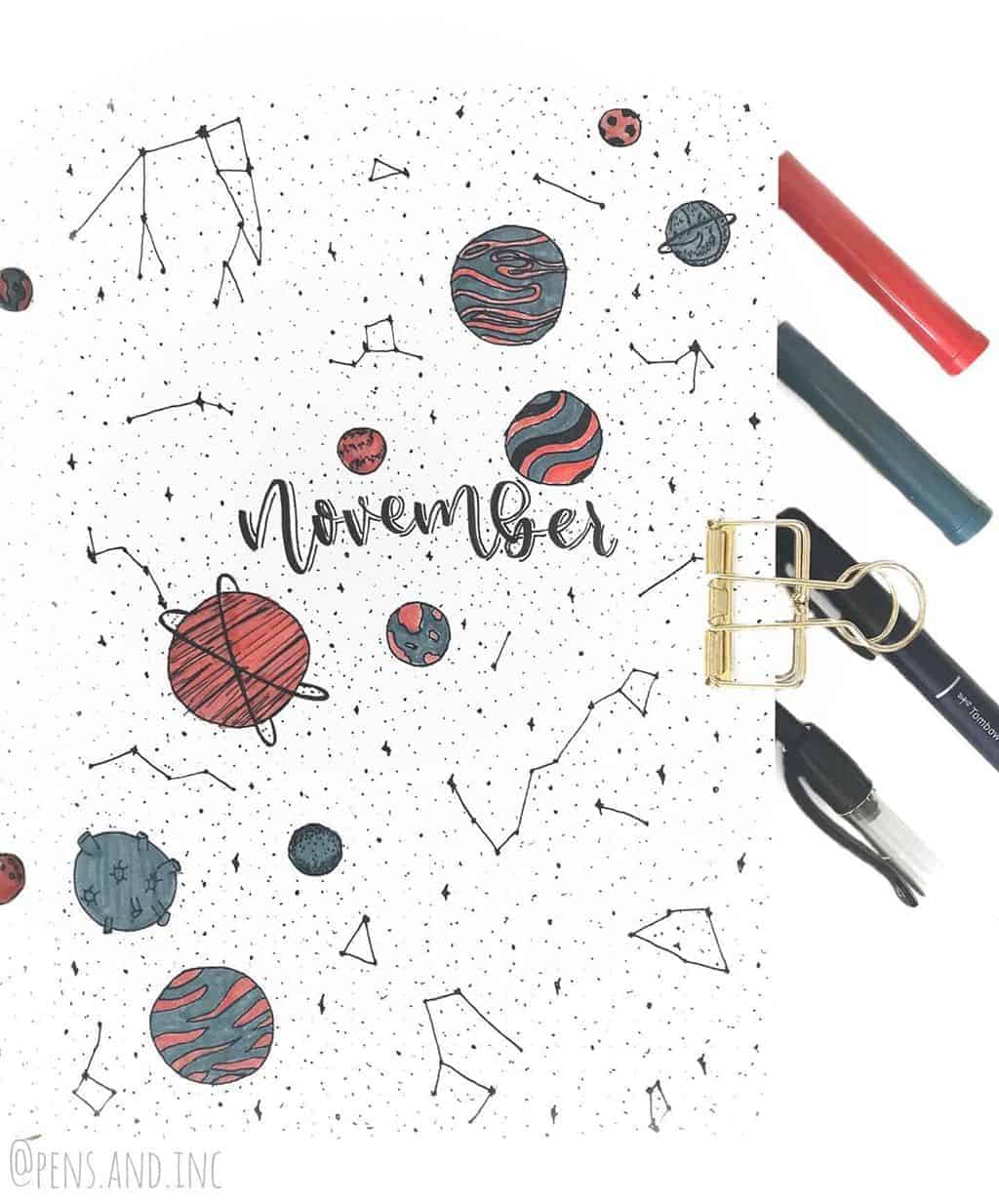 Space and Galaxy Bullet Journal Theme Inspirations - cover page by @pens.and.inc | Masha Plans