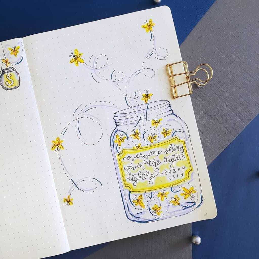 Fireflies Bullet Journal Theme Inspirations - spread by @mint.and.mont.bujo | Masha Plans