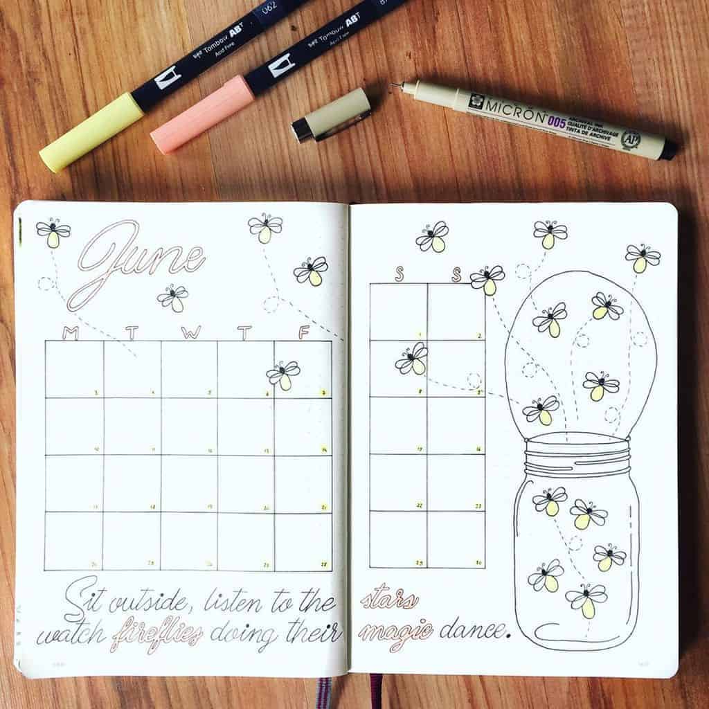 Fireflies Bullet Journal Theme Inspirations - monthly log by @paws.and.paper | Masha Plans