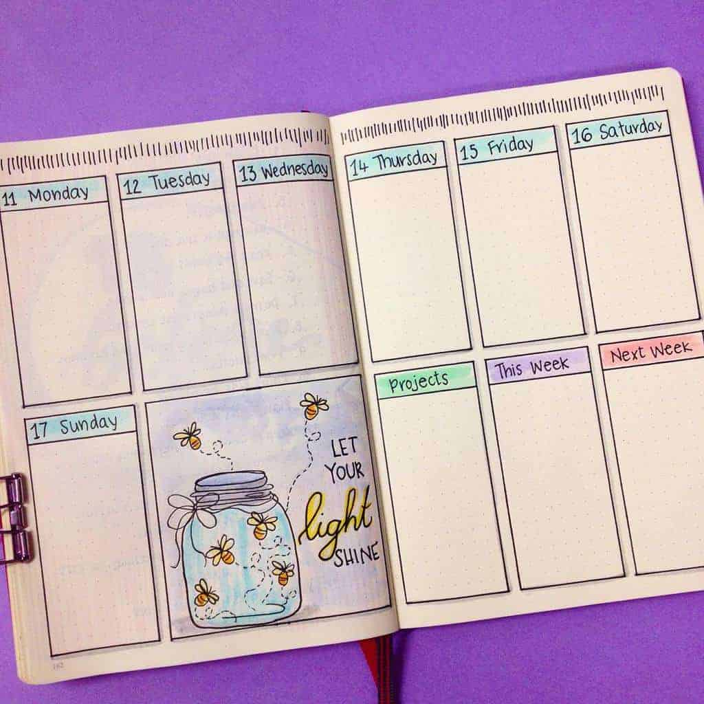 Fireflies Bullet Journal Theme Inspirations - weekly log by @squarelimedesigns | Masha Plans