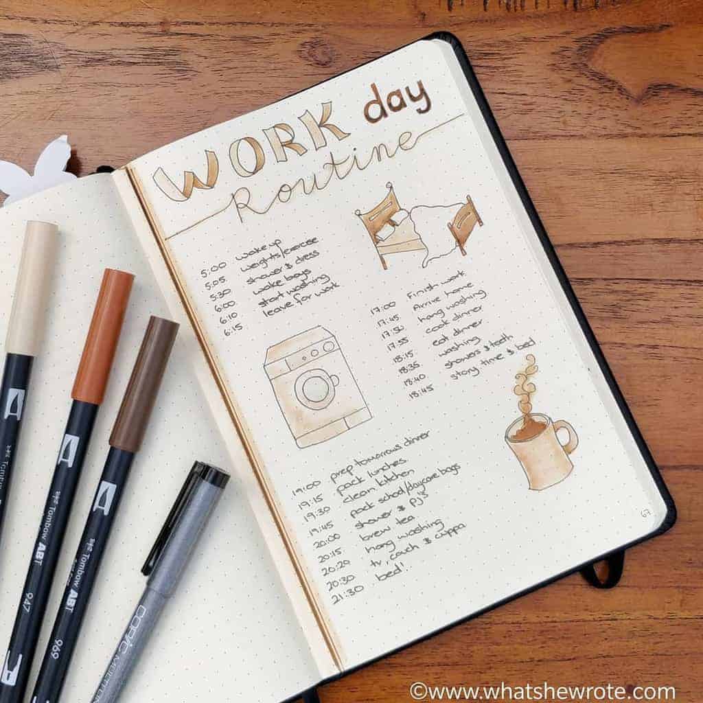 Work Day Routine Spread by @what_she_wrote | Masha Plans
