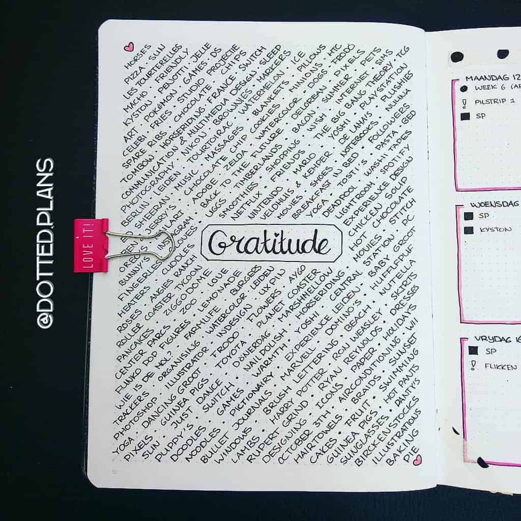 Bullet Journal Gratitude Log by @dotted.plans | Masha Plans