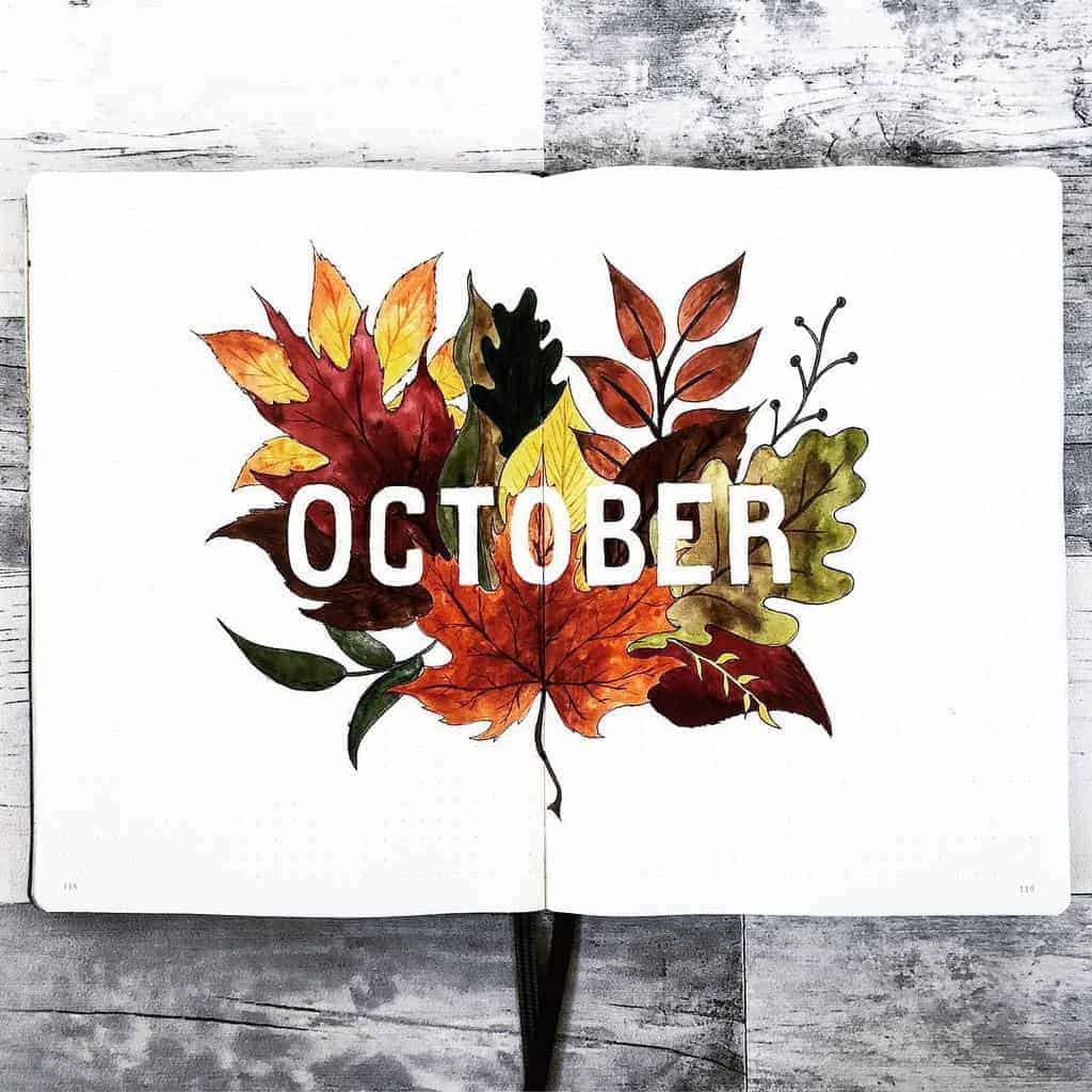 Fall Bullet Journal Theme Inspirations - cover page by @hayleyremdeart | Masha Plans