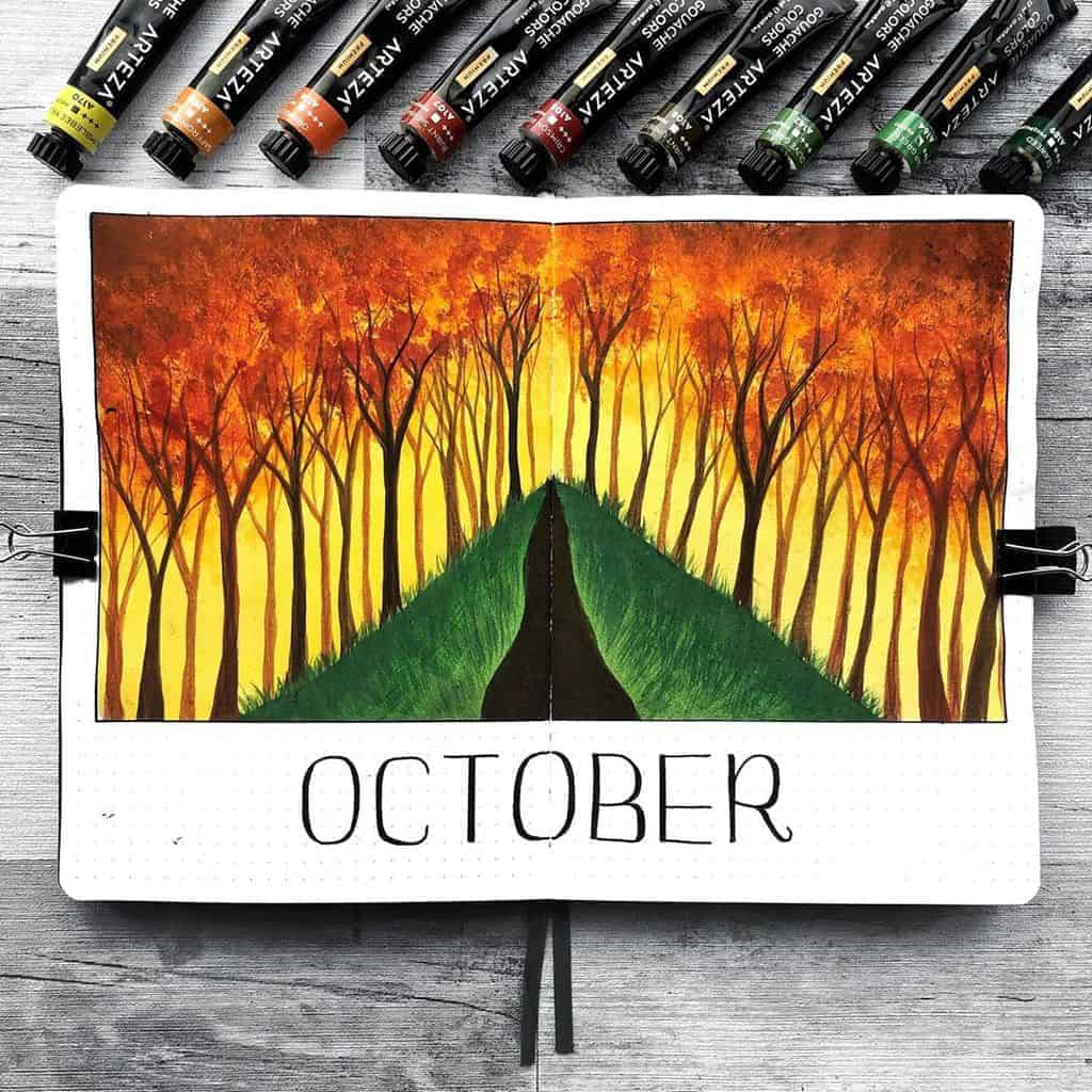 Fall Bullet Journal Theme Inspirations - cover page by @hayleyremdeart | Masha Plans