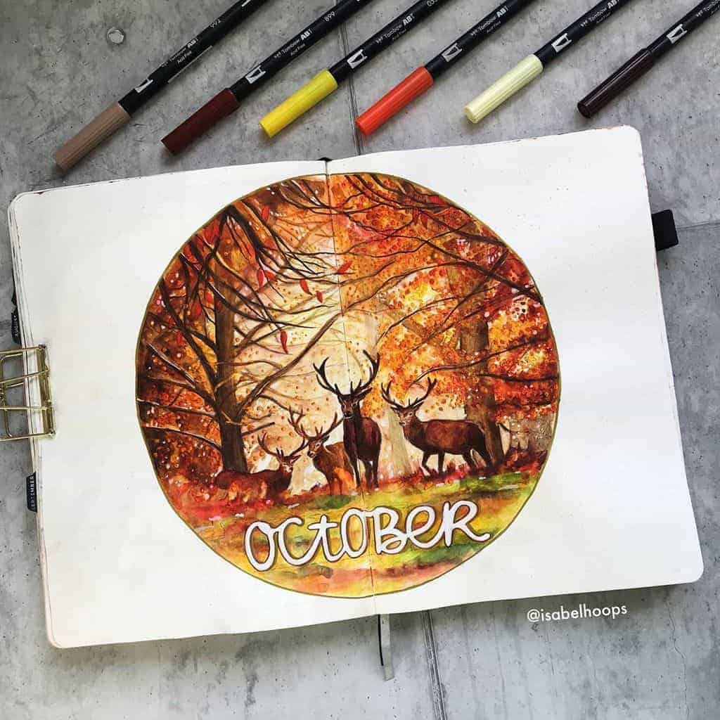 Fall Bullet Journal Theme Inspirations - cover page by @isabelhoops | Masha Plans
