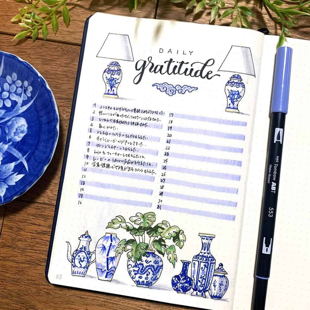 Bullet Journal Gratitude Log by @kotose.journal | Masha Plans