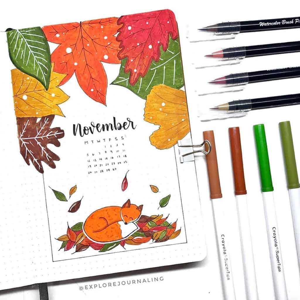Fall Bullet Journal Theme Inspirations - cover page by @limmyart | Masha Plans