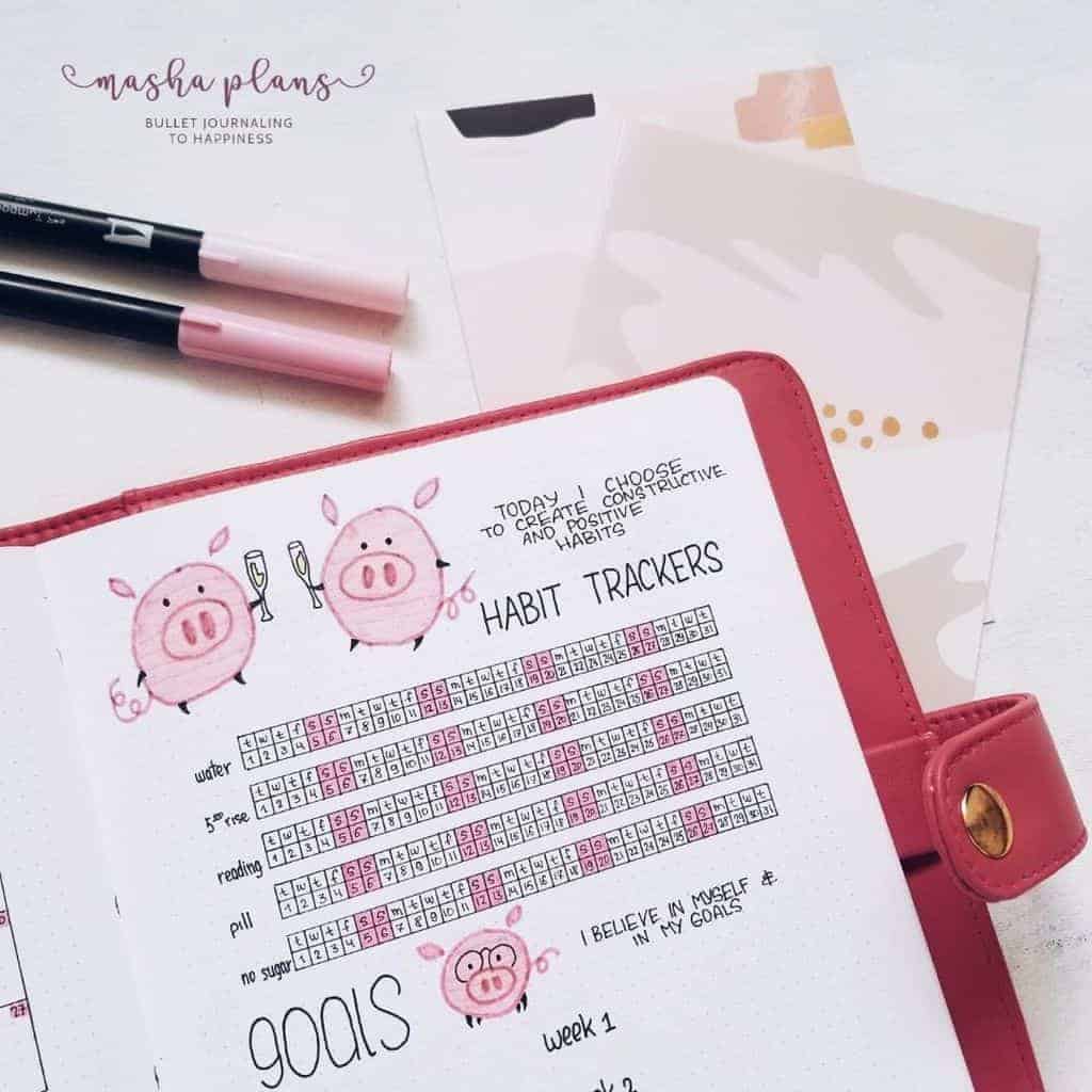 Pig Bullet Journal Theme Inspiration - habit tracker | Masha Plans