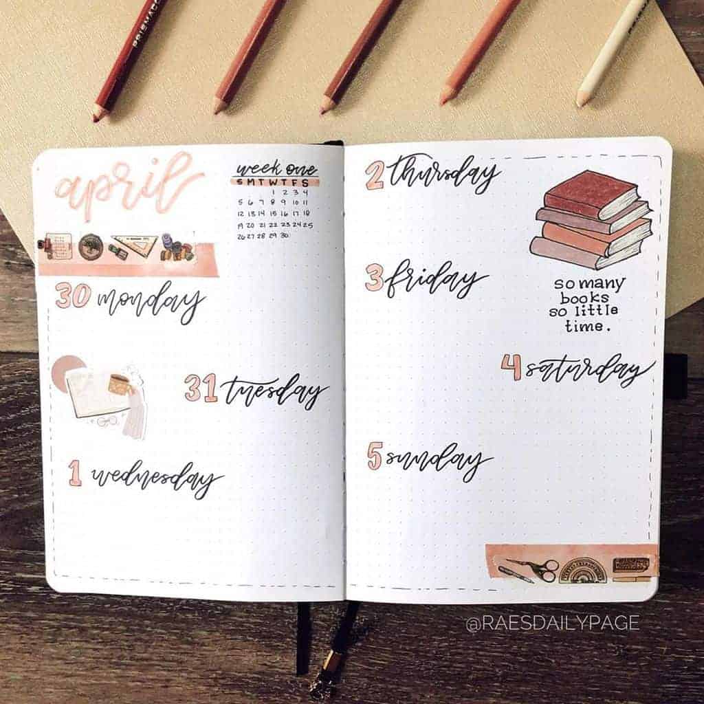 Book Bullet Journal Theme Ideas And Inspirations - weekly spread by @raesdailypage | Masha Plans
