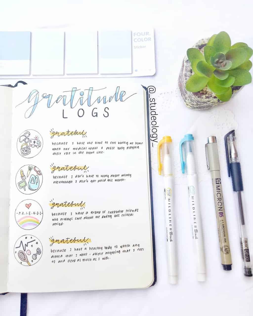 Bullet Journal Gratitude Log by @_studeology_ | Masha Plans