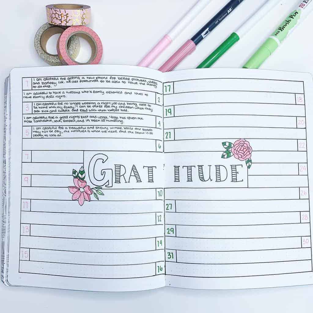 Bullet Journal Gratitude log by @the.petite.planner | Masha Plans