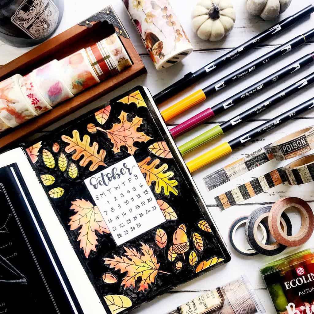 Fall Bullet Journal Theme Inspirations - cover page by @xpaperwingsx | Masha Plans