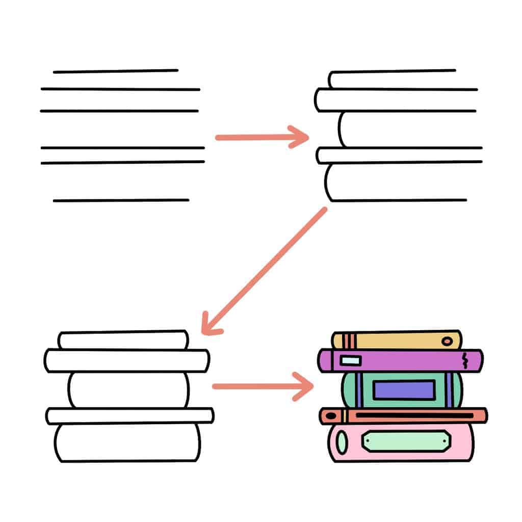 7 Simple Ways To Draw A Book - stack of books | Masha Plans