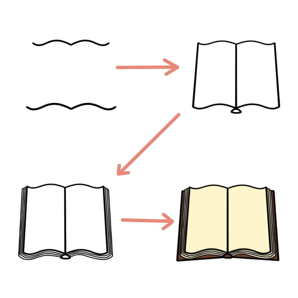 7 Simple Ways To Draw A Book - opened book | Masha Plans