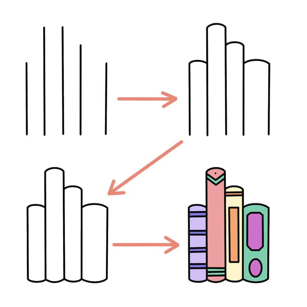 7 Simple Ways To Draw A Book - standing books | Masha Plans