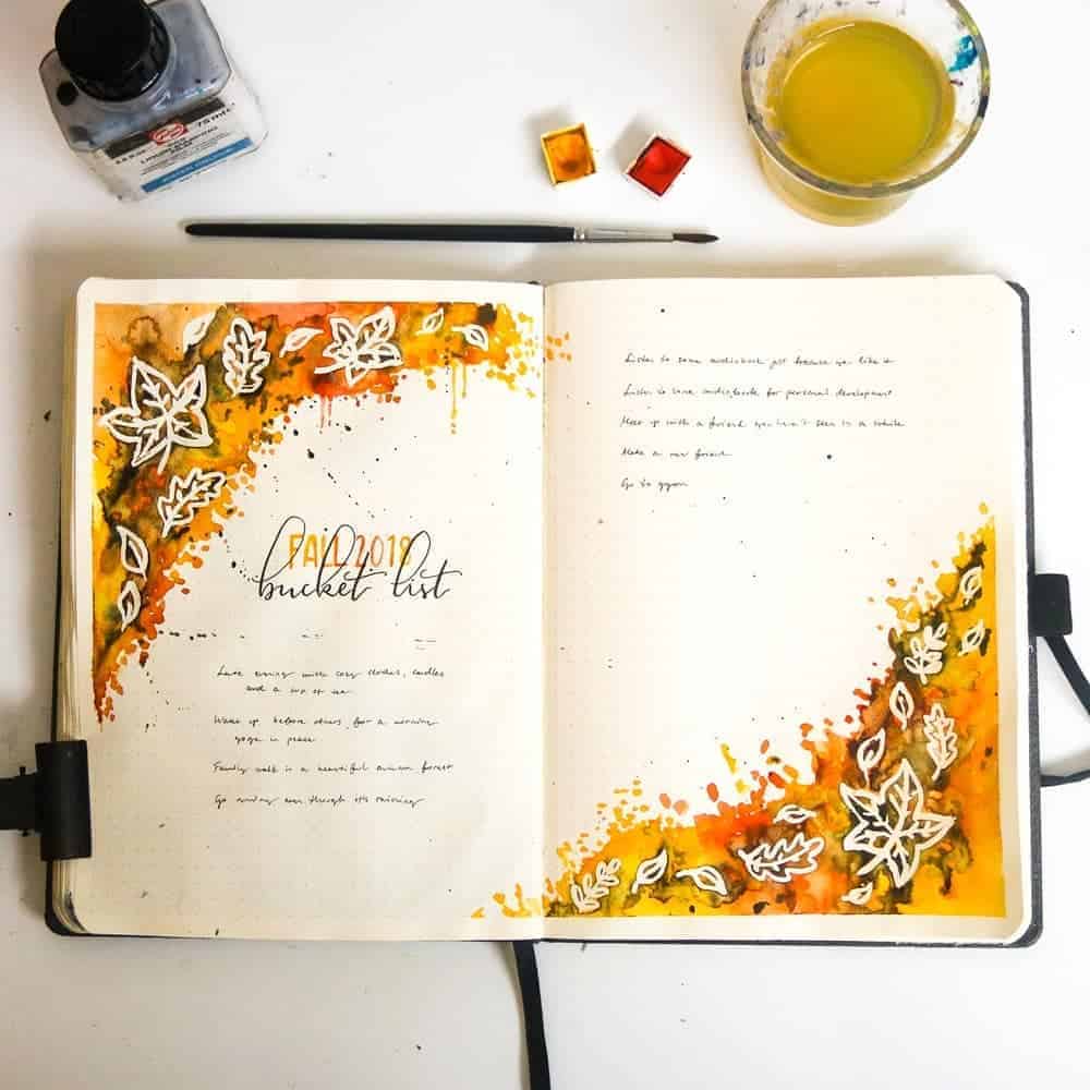 31 Fall Bucket List ideas and Bullet Journal Inspirations - spread by @maris.bujo | Masha Plans