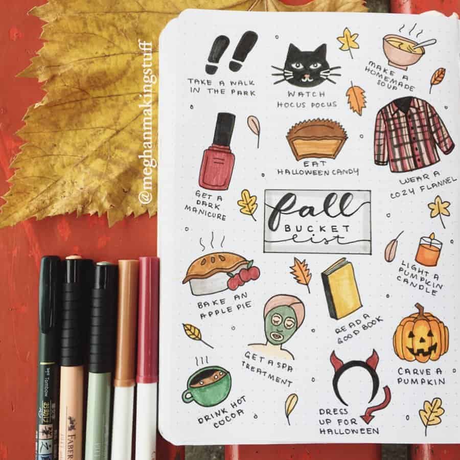 31 Fall Bucket List ideas and Bullet Journal Inspirations - spread by @meghanmakingstuff | Masha Plans