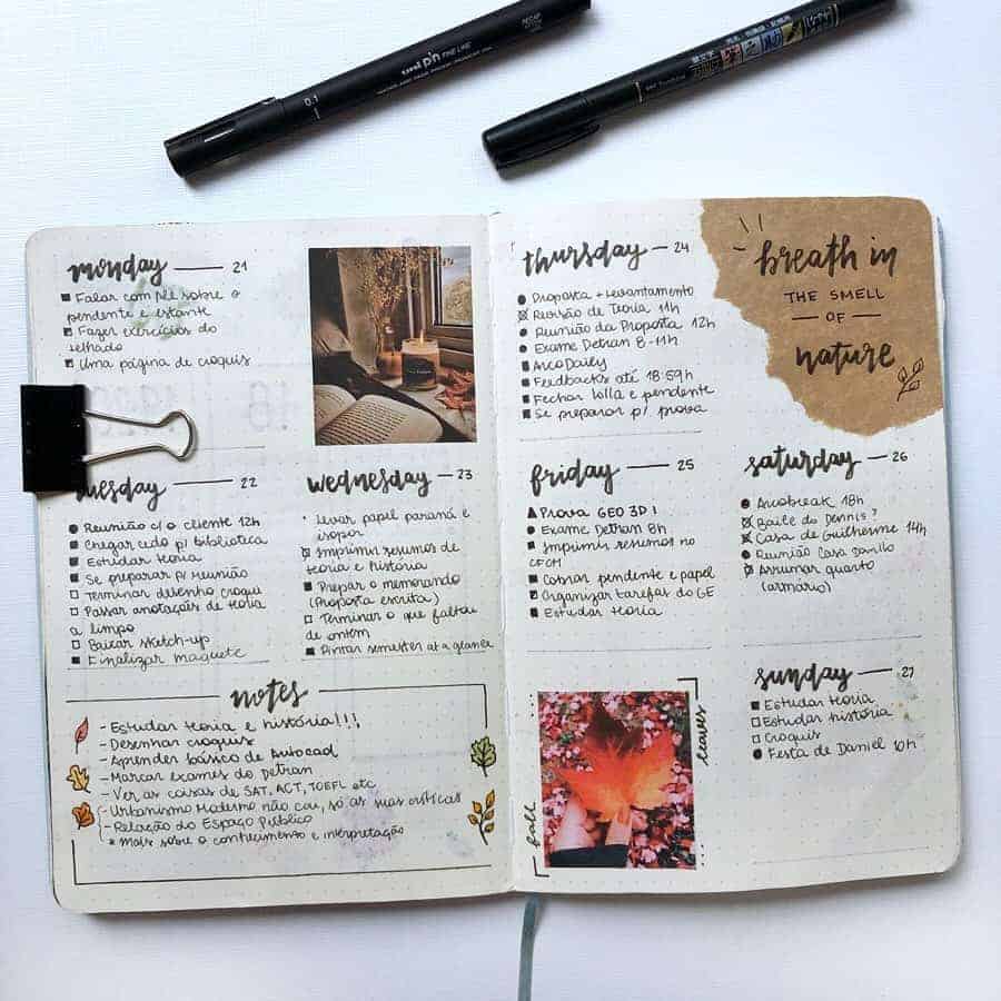 Kraft Paper Fall Bullet Journal Inspirations - weekly spread by @in.a.bullet.journey | Masha Plans