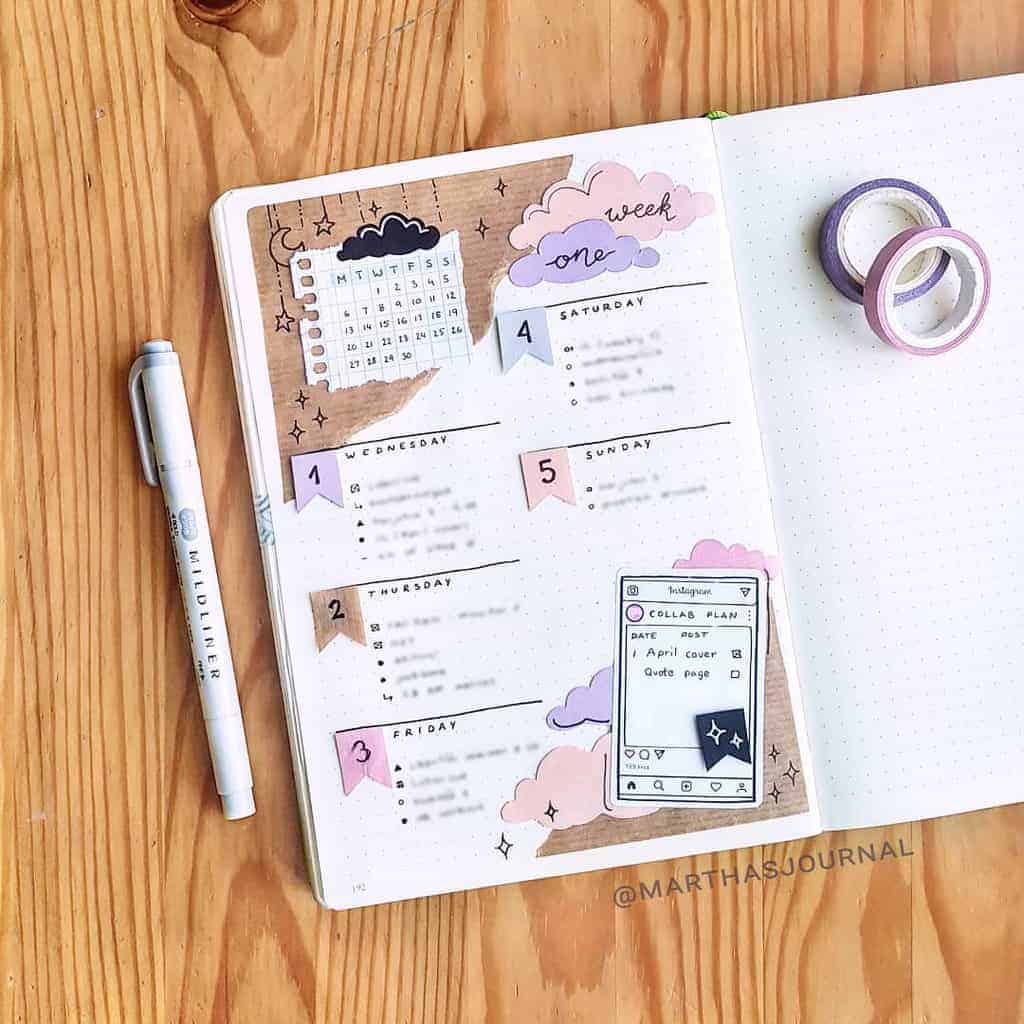 Bullet Journal Weekly Page by @marthasjournal | Masha Plans