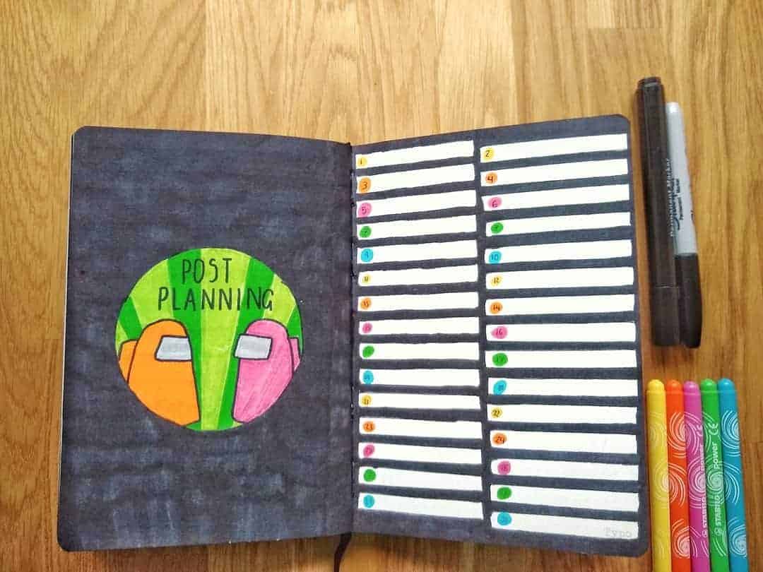 Among Us Themed Bullet Journal Inspirations, spread by @studyabel | Masha Plans