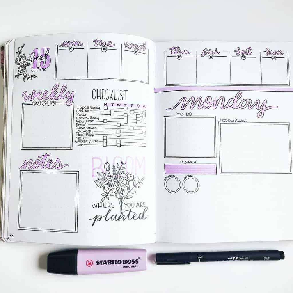 Bullet Journal Weekly Spread by @the.petite.planner | Masha Plans